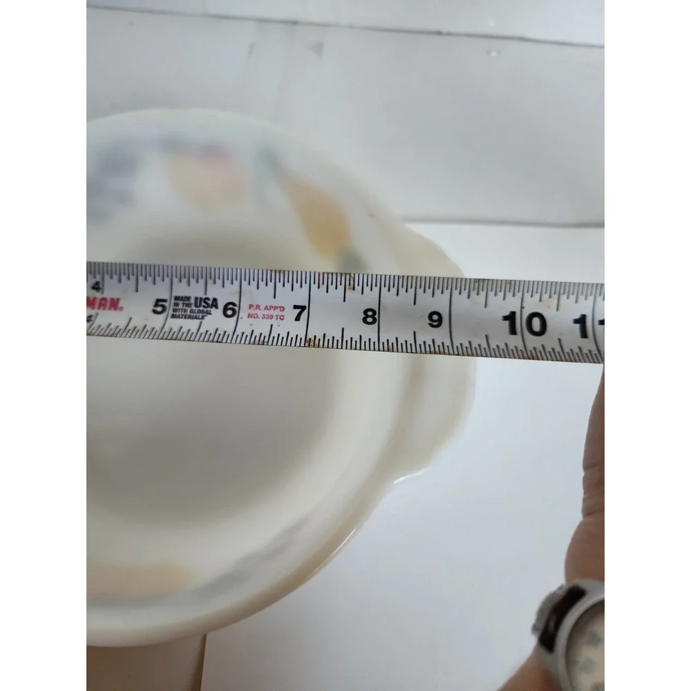 Vintage Hand Painted Fire King 1 1/2 Q Milk Glass‎ Baking Dish, Reverse Markings